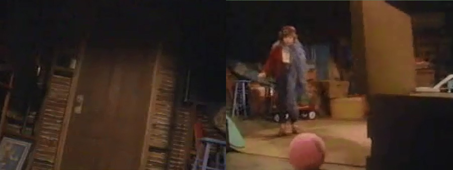 Side-by-side screenshots show the attic door, and Bonnie watching a pink ball roll towards her.