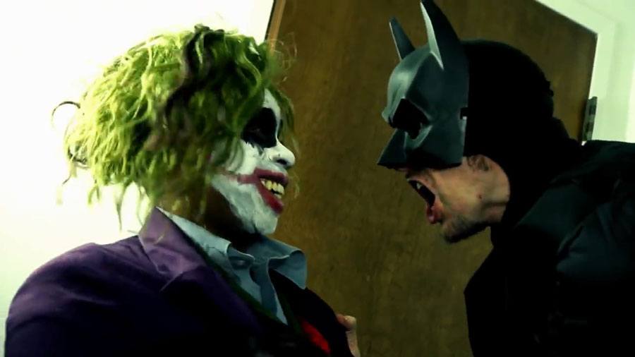 Tacoma-Joker laughs in the face of Donnie-Batman.